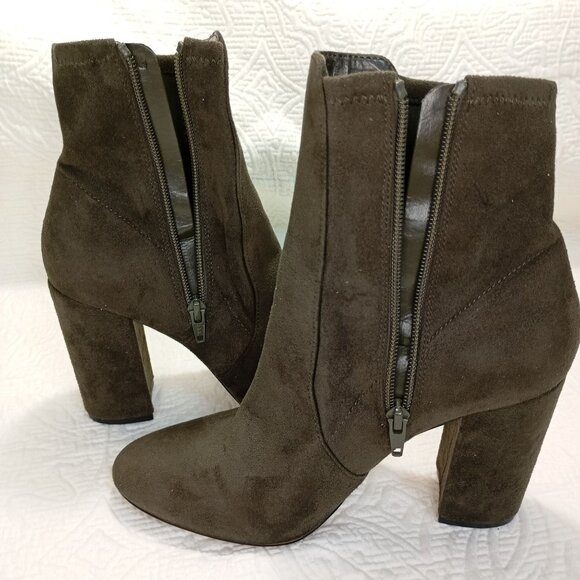 Aldo Womens Boots Suede Ankle Size 8 With Zipper Closure Olive Green High Heels - Picture 5 of 12